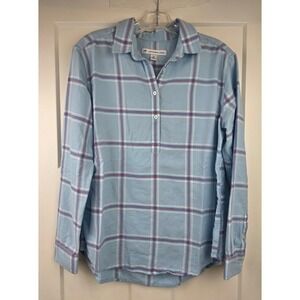 Southern Tide Women Light Blue Plaid Button Up Collared Long Sleeve Shirt Size M